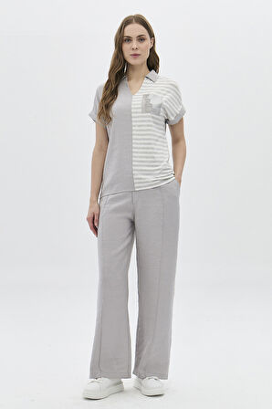 Daido Kadın Beli Lastikli Bol Paça Yan Cepli Pantolon 3812 Gri