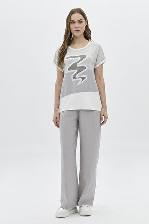 Daido Kadın Beli Lastikli Bol Paça Yan Cepli Pantolon 3812 Gri