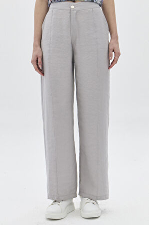 Daido Kadın Beli Lastikli Bol Paça Yan Cepli Pantolon 3812 Gri