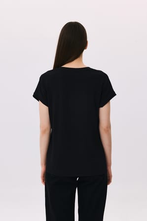 Daido Kadın V Yaka Kısa Kollu Penye T-Shirt 6201 Siyah