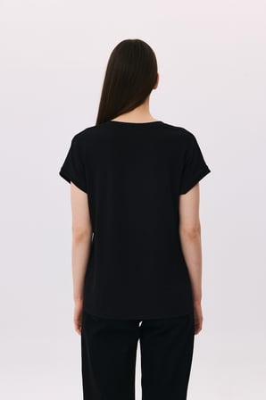 Daido Kadın V Yaka Kısa Kollu Penye T-Shirt 6201 Siyah