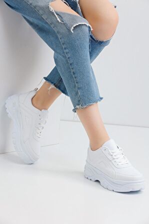 Kadın Beyaz Spor Ayakkabı 6 Cm Yüksek Rahat Air Taban Günlük Sneaker X401