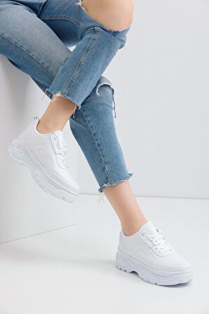 Kadın Beyaz Spor Ayakkabı 6 Cm Yüksek Rahat Air Taban Günlük Sneaker X401
