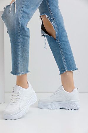 Kadın Beyaz Spor Ayakkabı 6 Cm Yüksek Rahat Air Taban Günlük Sneaker X401