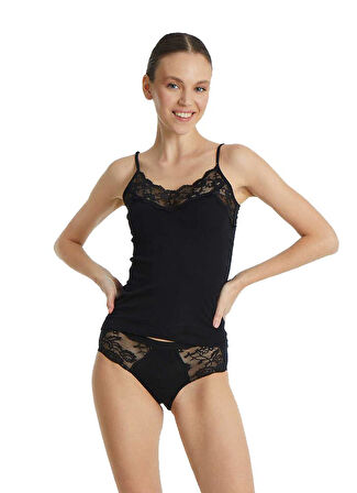 Blackspade Kadın Siyah Atlet İnce Askılı Dantelli Private 1984