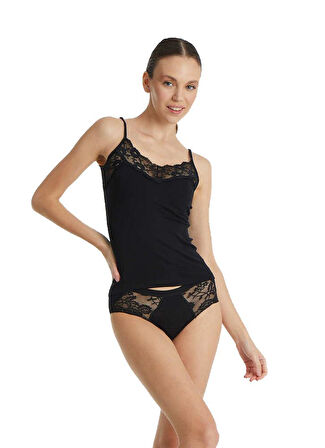 Blackspade Kadın Siyah Atlet İnce Askılı Dantelli Private 1984