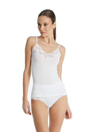 Blackspade Kadın Beyaz Atlet İnce Askılı Dantelli Private 1984