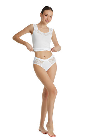 Blackspade Kadın Beyaz Büyük Beden Dantelli Slip Külot 1311