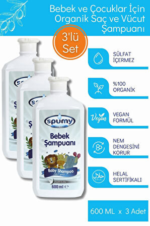 Organik Sertifikalı 3'lü Hassas Saç Ve Vücut Bebek Şampuanı - 600 ml x 3