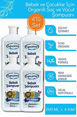 Organik Sertifikalı 4'lü Hassas Saç Ve Vücut Bebek Şampuanı - 600 ml x 4