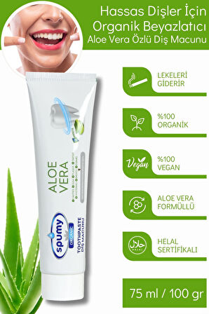 Hassas Dişler Için Organik Beyazlatıcı Aloe Vera Özlü Diş Macunu - 100 gr