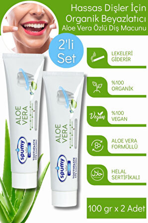 Hassas Dişler için Organik Beyazlatıcı Aloe Vera Özlü 2'li Diş Macunu - 100 gr x2