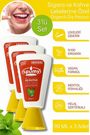 Sigara Ve Kahve Lekelerine Özel 3'lü Beyazlatıcı Organik Diş Pastası - 90 ml x 3