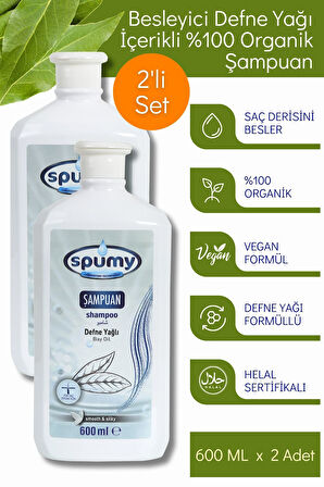 Besleyici Defne Yağı İçerikli 2'li %100 Organik Şampuan - 600 ml x 2