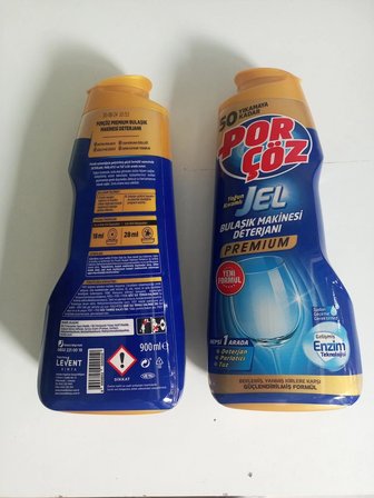 Porçöz Premium üç etkili bulaşık makinesi jel deterjanı 900ml x 2li