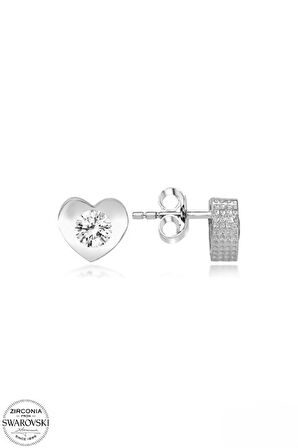 SWAROVSKİ ZİRCONİA PIRLANTA MONTÜR KALP 925 AYAR GÜMÜŞ KÜPE
