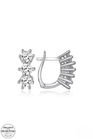 SWAROVSKİ ZİRCONİA PIRLANTA MONTÜR ÜÇ TAŞ 925 AYAR GÜMÜŞ KÜPE