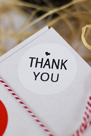 Thank You Yazılı Beyaz 50 mm Yuvarlak Yapışkanlı Sticker Etiket 100 Adet