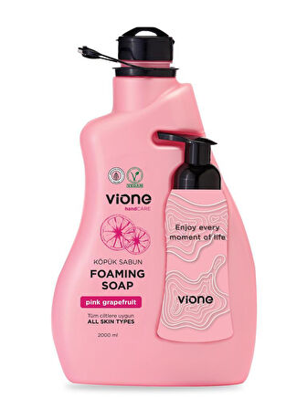 vione Pembe Greyfurtlu Köpük Sabun 2 L (Köpük Yapıcı Sabunluk Hediyeli)