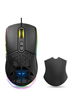 Warp Wrp-o12800-b 12800 Dpi Wide RGB Özel ABS Doku Reflex Örgü Kablolu Siyah Gaming Mouse