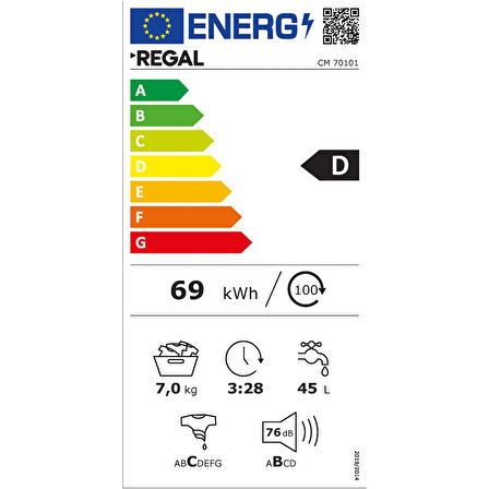 Regal CM 70101 D Enerji Sınıfı 7 Kg 1000 Devir Çamaşır Makinesi