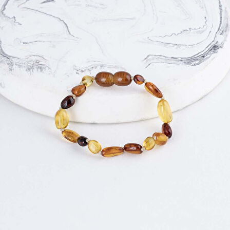 Gümüş Pazarım Renkli Orjinal Çocuk Kehribar Bileklik