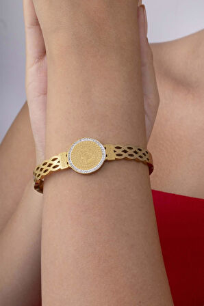 Reşat Altın Modeli Altın Kaplama Kadın Çelik Kelepçe Bileklik