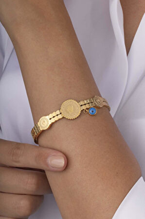 Çeyrek Altın Modeli Üçlü Altın Kaplama Çelik Kadın Kelepçe Bileklik