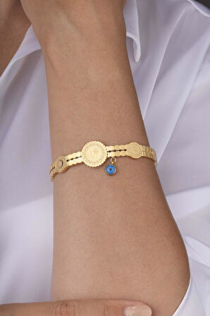 Çeyrek Altın Modeli Üçlü Altın Kaplama Çelik Kadın Kelepçe Bileklik