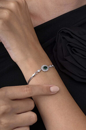 Gümüş Pazarım Elmas Montür Zümrüt Kadın Gümüş Bileklik