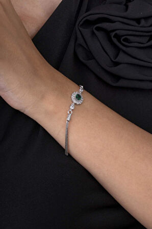 Gümüş Pazarım Elmas Montür Zümrüt Kadın Gümüş Bileklik