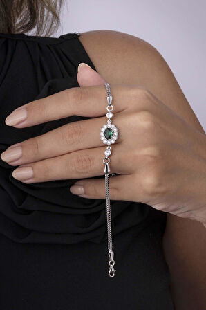 Gümüş Pazarım Elmas Montür Zümrüt Kadın Gümüş Bileklik