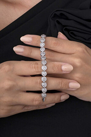 Gümüş Pazarım Özel Tasarım Kalp Su Yolu 925 Ayar Gümüş Bileklik