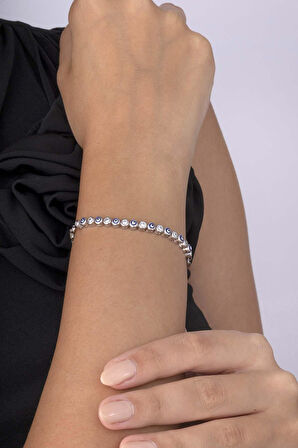 Gümüş Pazarım Nazar Boncuklu Yuvarlak Taşlı 925 Ayar Gümüş Kadın Bileklik