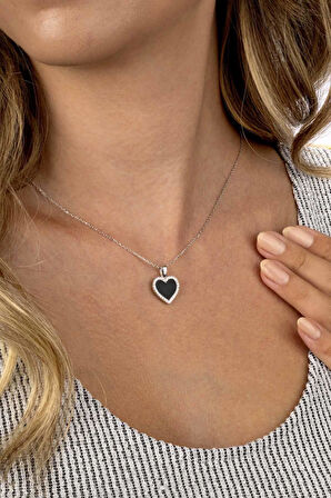 Gümüş Pazarım Oniks Taşlı Beyaz Altın Kaplama 925 Ayar Gümüş Kadın Kolye