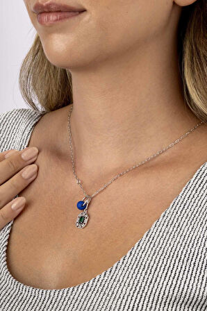 Gümüş Pazarım Emerald Kesim Zümrüt 925 Ayar Gümüş Kadın Kolye