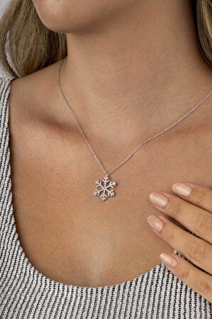 Gümüş Pazarım Beyaz Altın Kaplama 925 Ayar Gümüş Kar Tanesi Kadın Gümüş Kolye