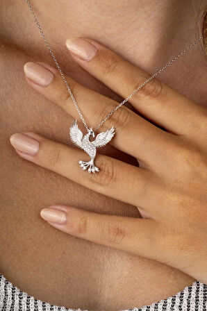 Gümüş Pazarım Beyaz Altın Kaplama Beyaz Taşlı Anka Kuşu Kadın Gümüş Kolye