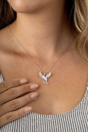 Gümüş Pazarım Beyaz Altın Kaplama Beyaz Taşlı Anka Kuşu Kadın Gümüş Kolye