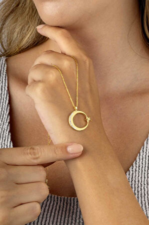 Gümüş Pazarım Altın Kaplama Ay Yıldız 925 Ayar Gümüş Kadın Kolye