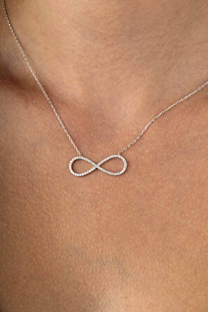 Gümüş Pazarım Zirkon Taşlı Sonsuzluk 925 Ayar Gümüş Kadın Kolye