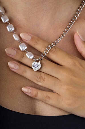 Gümüş Pazarım Beyaz Altın Kaplama Kalp Model Zincir Model Kadın Çelik Kolye