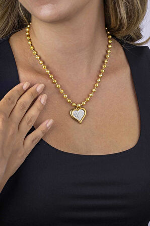 Gümüş Pazarım Altın Kaplama Top Zincir Kalp Kadın Çelik Kolye