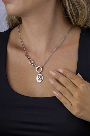 Gümüş Pazarım Zincir Geçişli Hayat Ağacı Beyaz Altın Kaplama Çelik Kadın Kolye