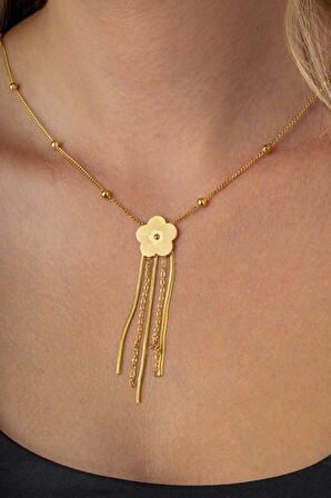 Gümüş Pazarım Top Zincirli Altın Kaplama Yonca Kadın Çelik Kolye