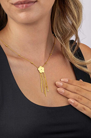 Gümüş Pazarım Top Zincirli Altın Kaplama Yonca Kadın Çelik Kolye