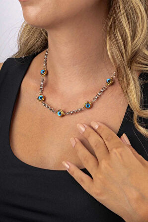 Gümüş Pazarım Göz Motifli Zincir Model Kadın Çelik Kolye