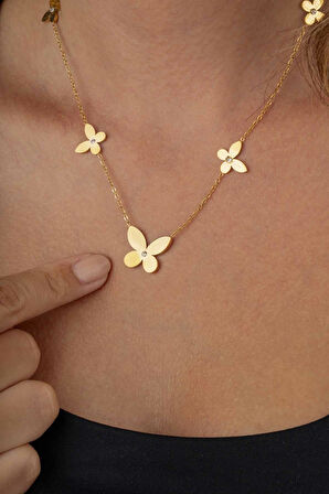 Gümüş Pazarım Altın Kaplama Kelebek Kadın Çelik Kolye