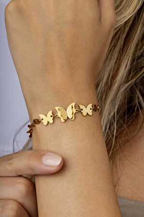 Gümüş Pazarım Altın Kaplama Kelebek Kadın Çelik Bileklik