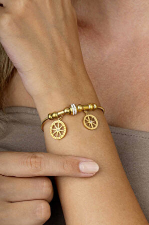 Gümüş Pazarım Zodyak Çemberi Figürlü Altın Kaplama Çelik Kadın Charm Bileklik